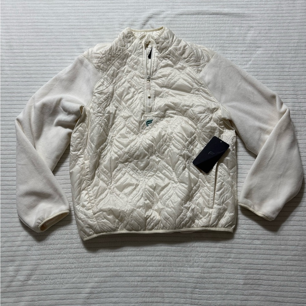 Fabletics Size:M Cream Quilted Zip-Up Sweater